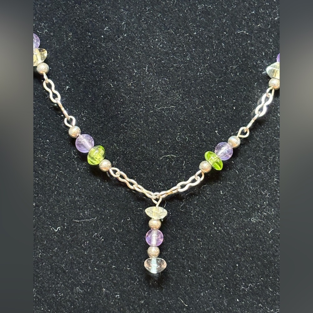 Vintage 925 Sterling Silver and Multi-Stone 16 inch Necklace.